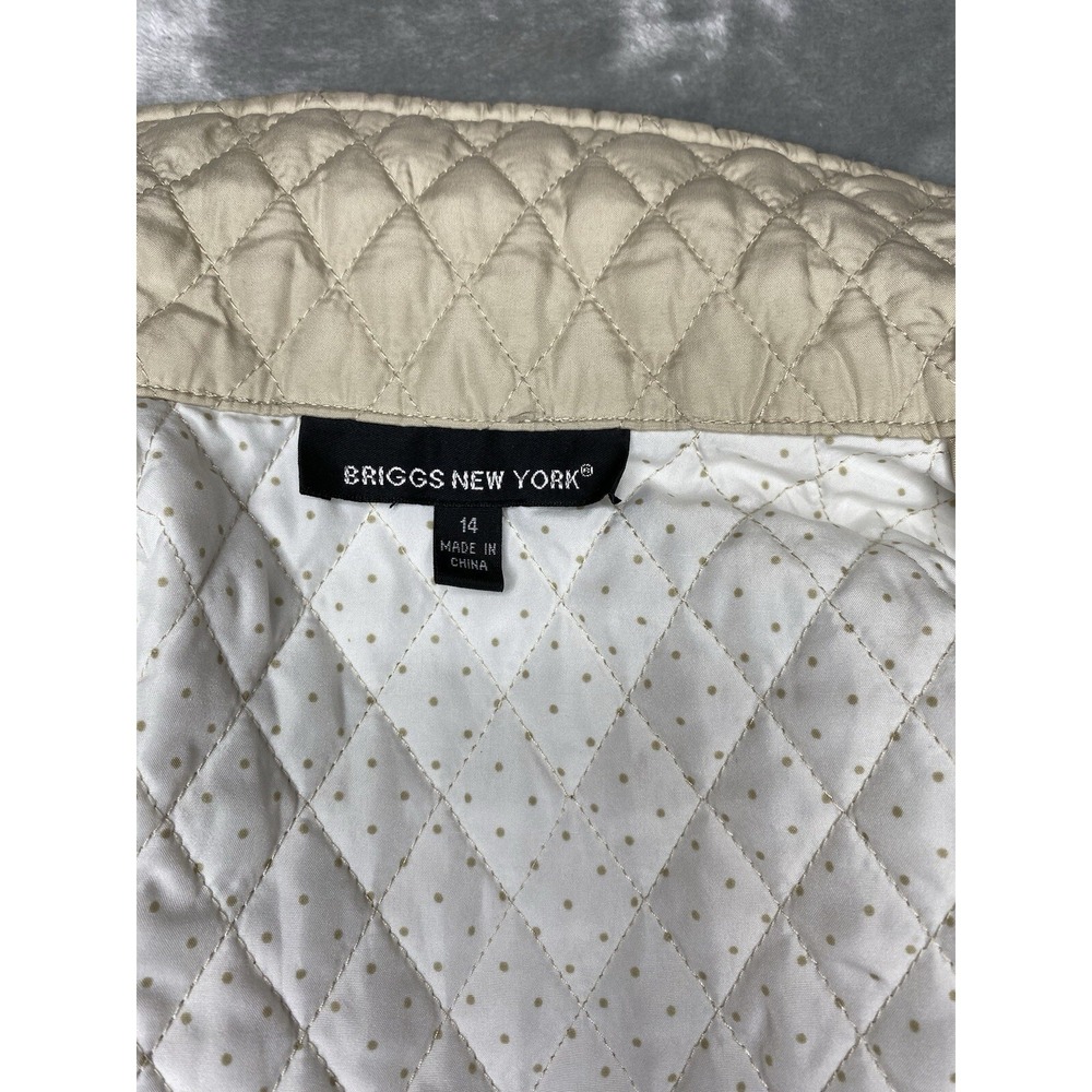 Briggs New York Women's Quilted Jacket Tan Dots Snap Front Collar Size 14 - Picture 3 of 9